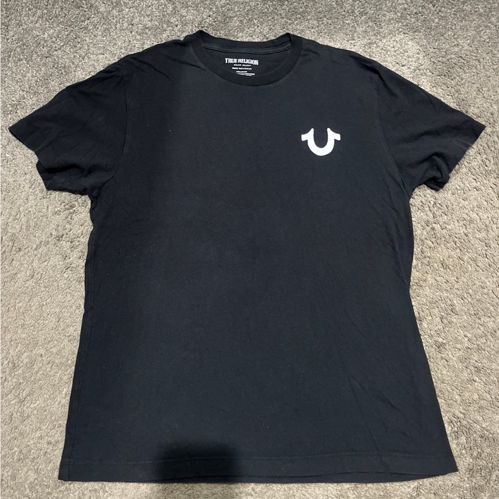 True Religion Men's Black Tee with White Logo